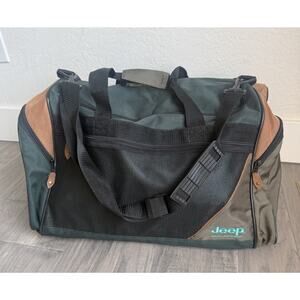 Vintage Jeep Travel Equipment Duffel Bag Green Canvas Weekender Gym EUC